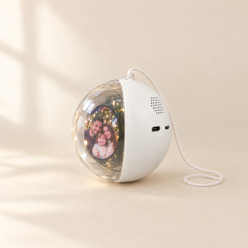 MerryOrb in white, showing a family photo