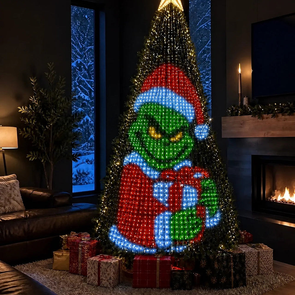 MerryCanvas customizable tree lights – Santa design on the tree, controlled from the phone