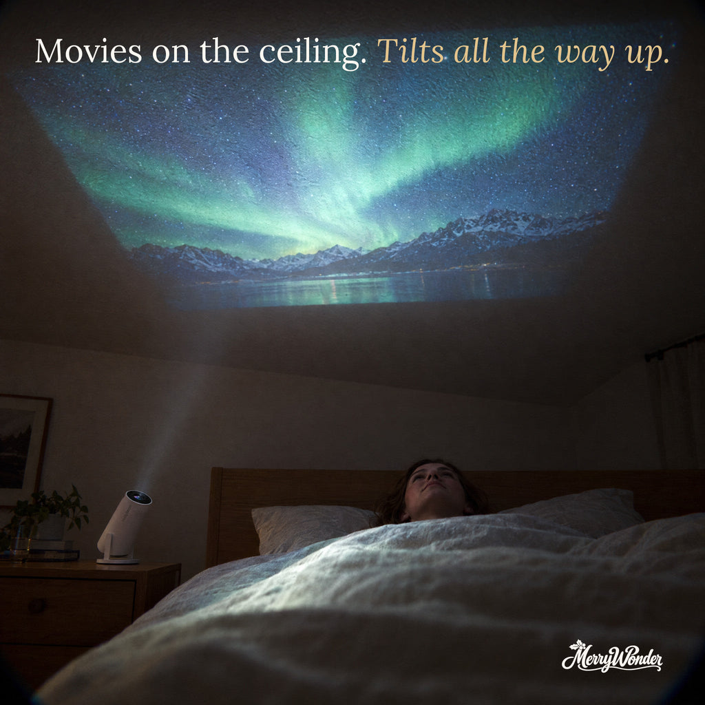 Movies on the bedroom ceiling – the stand tilts all the way up