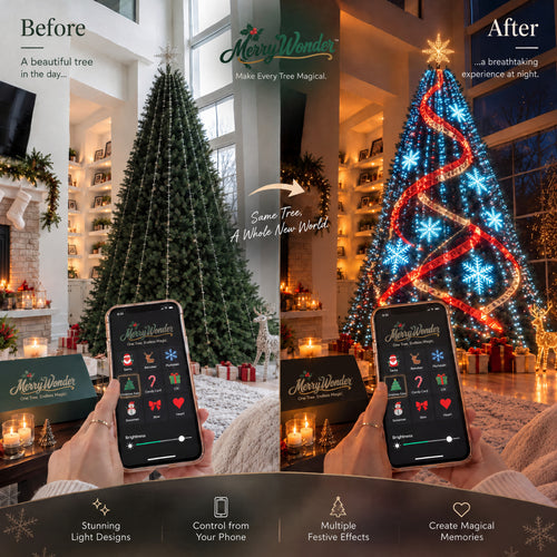Before and after – the same tree by day and animated at night