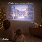 Christmas window scene projected on a living room wall in one minute