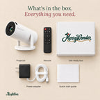 What's in the box – projector, remote, power adapter, quick-start guide and gift-ready box