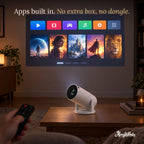 Streaming apps built in – home screen projected on the wall, no extra box or dongle