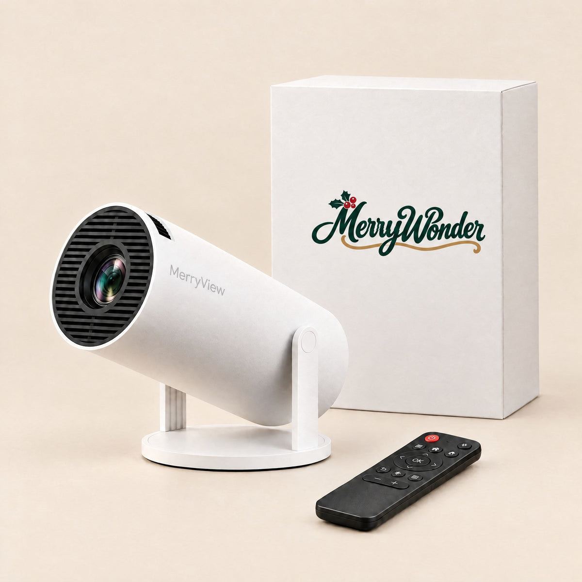 MerryView projector with remote and gift box
